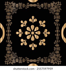 Vintage Golden Frame Vector with dark Background.