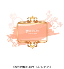 Vintage golden frame wuth place for text on pink paint