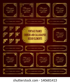 Vintage golden frames, corners and calligraphic design elements