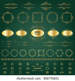 Vintage golden frames, dividers mega set. Calligraphic design elements.