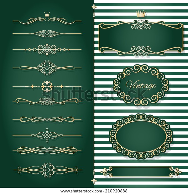 Vintage golden\
frames, dividers and page decoration set. Calligraphic design\
elements. Royal luxury\
style.