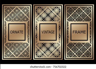 Vintage golden frames set with place for text. Template for design. Vector illustration