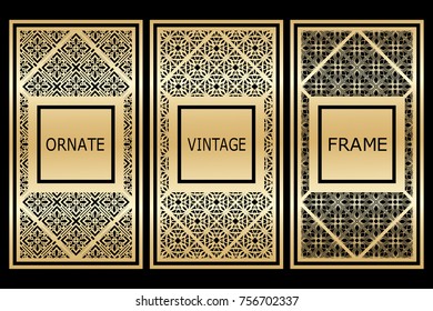Vintage golden frames set with place for text. Template for design. Vector illustration