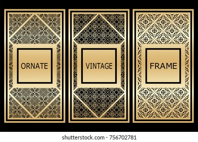 Vintage golden frames set with place for text. Template for design. Vector illustration