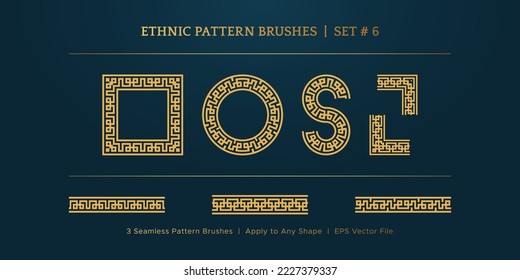 Vintage Golden Geometric Pattern Borders Frames, Traditional Ethnic Vector Border Frame Collection