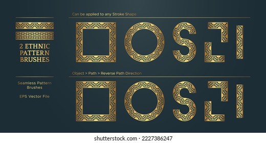 Vintage Golden Geometric Pattern Borders Frames (Marcos de Patrón Geométrico Dorado), Colección tradicional de bordes de vectores étnicos