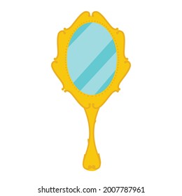 Vintage Golden Hand Mirror Isolated On White Background. Vector