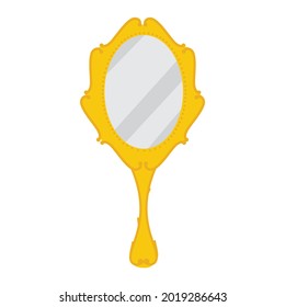 Vintage Golden Hand Mirror Isolated On White Background. Vector