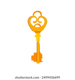 vintage golden key cartoon. unlock hole, door antique, open house vintage golden key sign. isolated symbol vector illustration