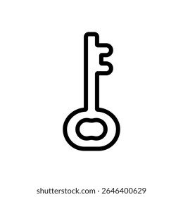 A vintage golden key in line icon style with an ornate bow and jagged teeth. Ideal for unlocking treasure chests, enchanted doors, and medieval puzzles.