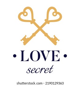 Vintage golden key. Old crossed keys, love emblem. Can be used for traditional style, service, logo templates, real estate
