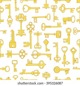 Vintage golden keys seamless pattern. Vector illustration.