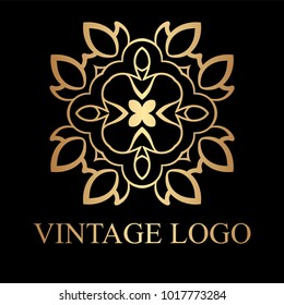Vintage golden logo template. Vector logotype element, retro label, badge