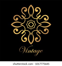 Vintage golden logo template. Vector logotype element, retro label, badge