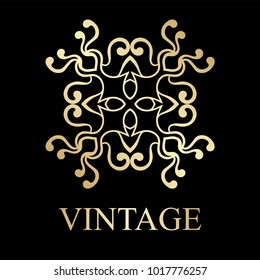 Vintage golden logo template. Vector logotype element, retro label, badge