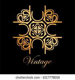 Vintage golden logo template. Vector logotype element, retro label, badge