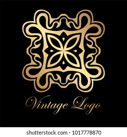 Vintage golden logo template. Vector logotype element, retro label, badge