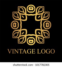 Vintage golden logo template. Vector logotype element, retro label, badge