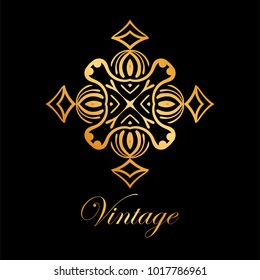 Vintage golden logo template. Vector logotype element, retro label, badge
