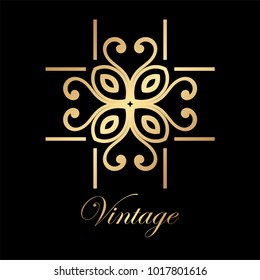 Vintage golden logo template. Vector logotype element, retro label, badge