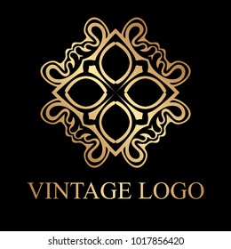Vintage golden logo template. Vector logotype element, retro label, badge