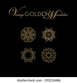 Vintage Golden mandala design. Vector illustration set. For napkins, lace, print and decorative label design.