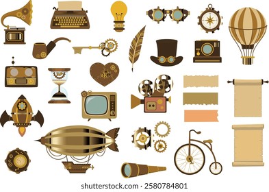 Vintage golden metal gear steampunk fantasy clipart