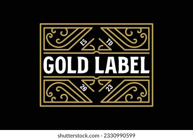 Vintage Golden Ornament Border Frame Royal Badge Emblem Stamp Label Logo Design Vector