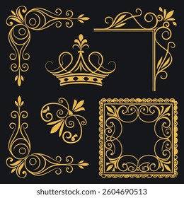 Vintage golden ornate frame with floral baroque pattern
