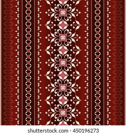 Vintage golden pattern in Eastern style on dark red. Vintage ornate card in Eastern style. Ornate element for design. Ornamental lace pattern. Traditional floral golden decor.