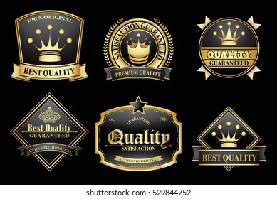 vintage golden premium quality label set 

