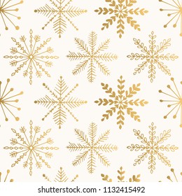 Vintage golden print with abstract snowflakes. Christmas vector design. Isolated elements.