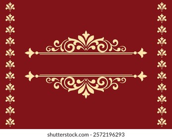 Vintage golden and red element. Graphic vector design. Damask graphic ornament