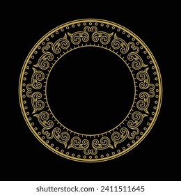 Vintage Golden Round Royal Border Frame with Art Deco Ornaments on Black Dark Background