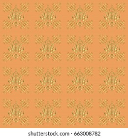 Vintage golden seamless pattern, golden floral ornament brocade textile pattern, glass pattern, gold metal with floral elements on brown background.