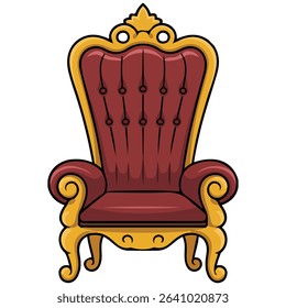 Vintage golden throne chair isolated vector illustration on white background