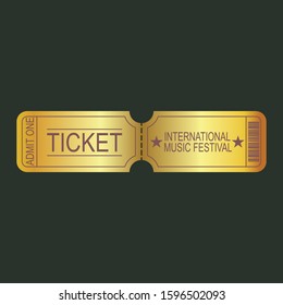 Vintage golden ticket. Admission to the cinema, theater, music festival, party, etc. Vector image.