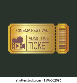 Vintage golden ticket. Admission to the cinema, theater, music festival, party, etc. Vector image.