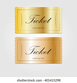 Vintage golden tickets on a gray background