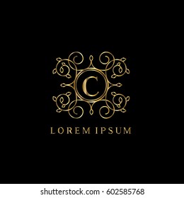 Vintage golden vector logo frame. C letter luxury monogram