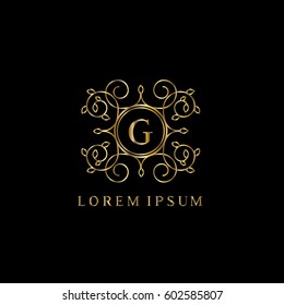 Vintage golden vector logo frame. G letter luxury monogram