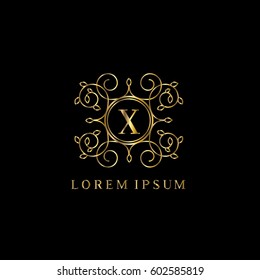 Vintage golden vector logo frame. X letter luxury monogram