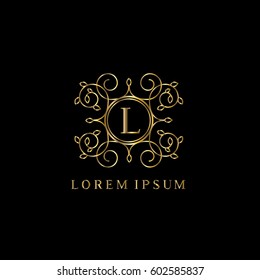 Vintage golden vector logo frame. L letter luxury monogram