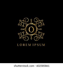 Vintage golden vector logo frame. O letter luxury monogram