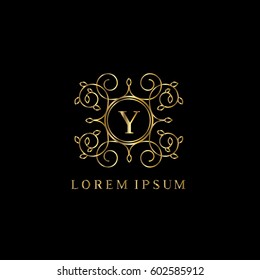 Vintage golden vector logo frame. Y letter luxury monogram