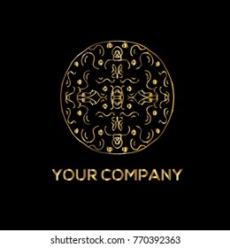 Vintage golden vector logo frame.  Luxury monogram