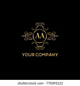 Vintage golden vector logo frame.  Luxury monogram letters AA