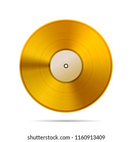 Vintage golden vinyl disc template isolated on white