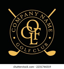 Vintage golf circle vector logo in gold color
