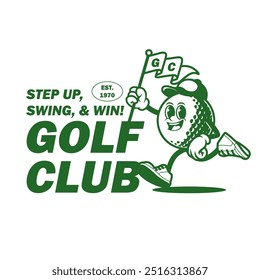 Vintage Golf Club Emblem Featuring Golf Ball Mascot